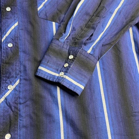 Vtg Wrangler Western Pearl Snap Men‎ Shirt Size 19X35 Striped Faded Blue - Picture 3 of 10